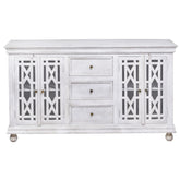 French Arched Hand Carved Wooden Glass Door Sideboard With Drawers White